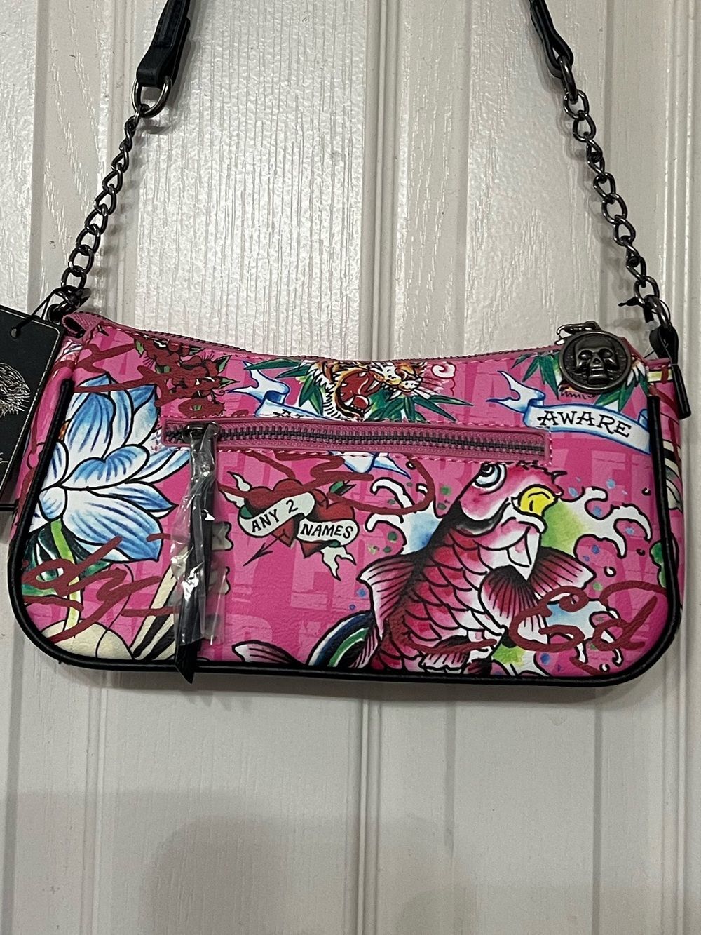 Ed Hardy Love Kills Slowly Pink Shoulder Bag NWT Y2K Skull Purse 10x5x2in - Picture 5 of 11